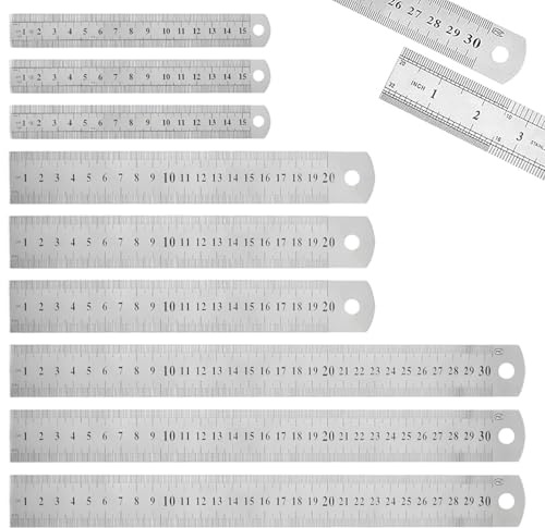 9 Stück Metalllineal Set, Stahllineal 15/20/30 Cm, Lineal Metall Aus Edelstahl, Doppelseitige Messskala Für Präzisionsmessung, Ideal Für Technik Lehre Büro Schule Und Haushalt