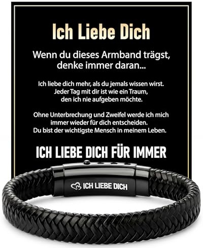 J.Fée Ich Liebe Dich Lederarmband Herren, Verstellbares Herren Armband Leder Männergeschenke Partner Armbänder Vatertag Geburtstagsgeschenk Jahrestag Geschenke für Männer Ihn Ehemann Freund Partner