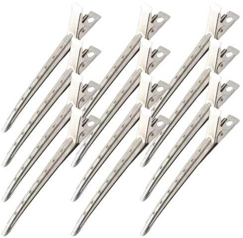 JOINPAYA Pinces à Cheveux de Salon Lot de 12 Clips Sectionnement Acier Inoxydable Antirouille Solides Confortables pour Coiffeurs Professionnels Usage en Salon de Coiffure