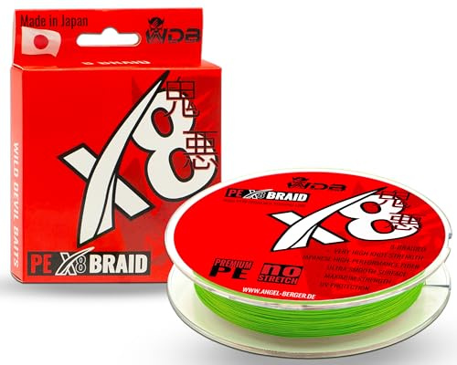 Wild Devil Baits X8 Braid Fluo Chartreuse Japan PE 8-Fach rund geflochtene Angelschnur Braided Fishing Line