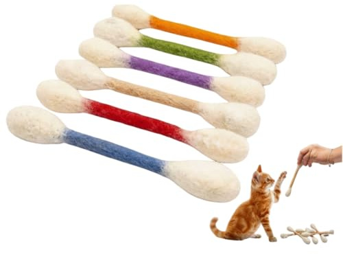 NlsqUK 6 PCS Cotton Swabs Cat Supplies, Kitten Chew Cotton Swabs Teething with Catnip, Cute Kitten Chew Interactive Sticks