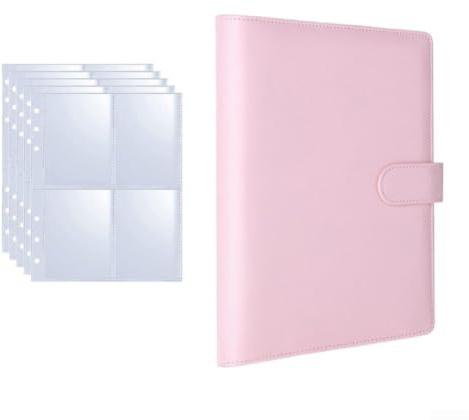 TDCuizent PU-kort med stor kapacitet för visitkort foton samlarobjekt snygg förvaringspärm med 25 fyra rutor lösa ark 23,3 x 18 cm (rosa)