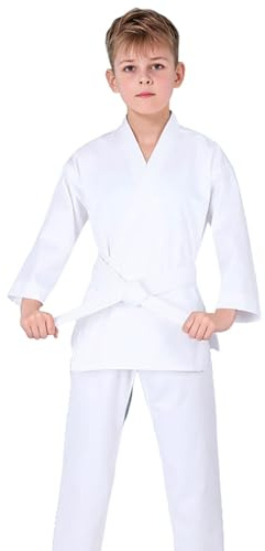 Générique Boys Karate Kimono Full Body Suit Taekwondo Training Outfit with Belt and Pants (White, 9-10 Years)