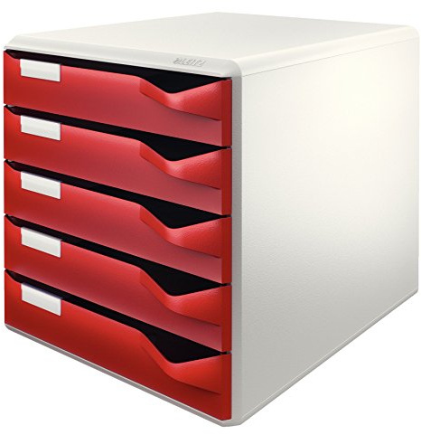 Leitz Post-Set mit 5 Schubladen, Schubladenset zur Aufbewahrung von Dokumenten und Büromaterialien, Grau/Bordeaux, 52800028