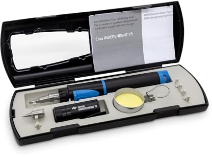 ERSA Independent 75 BASIC-Set Gaslötkolben 75W Temperatur bis 580 °C inkl. 2 Lötspitzen Transportbox Ablagebügel und Reinigungsschwamm - mobile Lötkolben Power - wo immer Sie wollen, ohne Strom