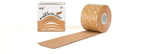 Nasara Nastro kinesiologico originale per sport e medicina, rotolo singolo, dimensioni rotolo 5cm x 5m, colore beige