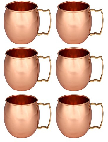 Zap Impex ® cobre Moscú Mula hecha a mano Cobre puro mosca llano mosca tazas Juego de 6