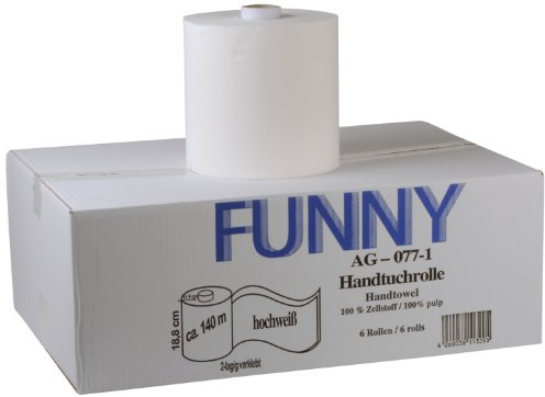 Funny Handtuchrolle mit Spezialkern, für markenfreie Spendersysteme, 2 lagig, hochweiß, 19 cm, ca. 140 m, 5er Kern, 1er Pack (1 x 6 Stück)