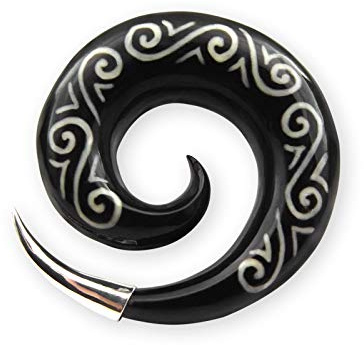 Fly Style Piercing Ohr Expander aus Horn und 925 Silber - Dehnschnecke Dehnspirale Dehnungsschnecke Dehnsichel, Grösse:10 mm