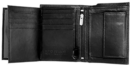 RAS Wallets RFID-blockerande mjuk läder trippelvikt handväska kreditkortshållare ID fönster och myntpåse 503 (svart)