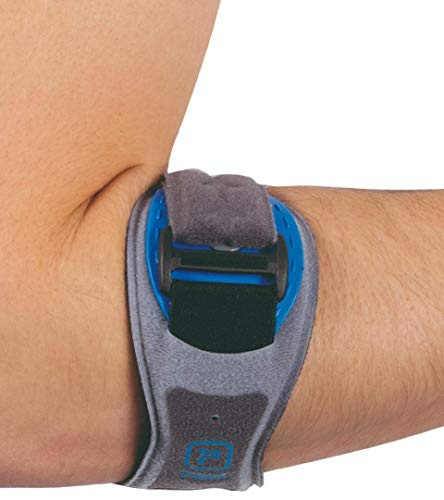 Prim Mottio Sport | Cincha / Codera para Codo de Tenista Epicondilitis | Codo de Golfista | Tendinitis | Talla Unica Bilateral | Color Gris y Azul