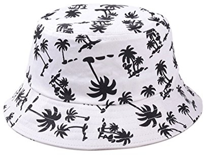 HugeStore Unisex Kokosnussbaum Muster Sonnenhut Bucket Hat Fischerhut Sommerhut Sonnenhuete Strandhut Schlapphut Weiß