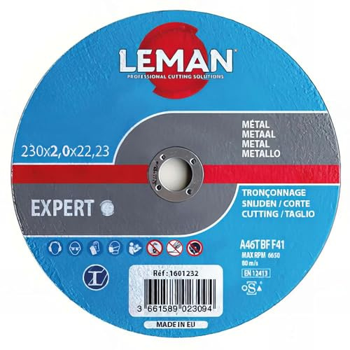 Leman - 25 disques à tronçonner métal à moyeu plat - D. 115 x Al. 22,23 x Ep. 1,6 mm - 1601111 - Leman