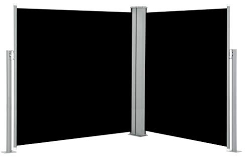 Tidyard Doppel Ausziehbare Seitenmarkise Balkonsichtschutz Windschutz Sonnenschutz für Garten Balkon Terrasse, Reißfest Wasserdicht, Schwarz 140 x 600 cm