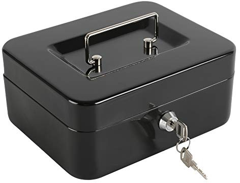 xydled Cash Box with Key Lock, Metal Money Box, Safe Storage Box, Black