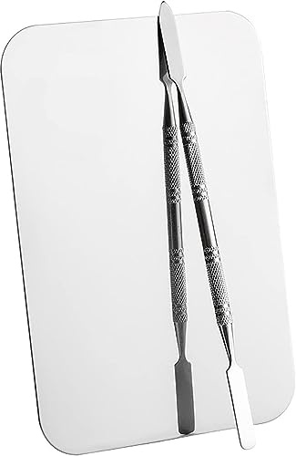 Blandningspalett Av Metall, Liten Sminkplatta I Rostfritt Stål, Rektangelgrundande Akrylblandningsplatta Verktyg Med Spatel Artistverktyg För Färgblandning Nail-Art (11,5 * 7,5 Cm)