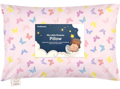 Toddler Pillow with Pillowcase - 13x18 My Little Dreamy Kids Travel Bed Pillows for Sleeping, Organic Cotton Small Pillowcase, Soft & Breathable, Machine Washable, Toddlers 2-5 years old (Flutter)