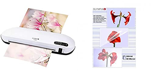 Olympia A 2250 Laminiergerät Büro (75-250 Micron, Laminierer für Dokumente und Fotos bis DIN A4) weiß & Laminierfolien DIN A4, 80 Mikron, glänzend, 100 Stück, 9166