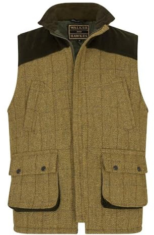 Walker and Hawkes - Warrington - Chaleco de Tiro Derby Tweed para Hombre con Parche en el Hombro - Salvia Claro - XL