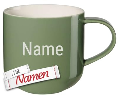 ASA Coppa Henkelbecher Tasse mit Gravur, personalisiert mit Namen Wunschname Wunschtext, Porzellan Kaffeetasse Namen, Kaffeebecher graviert, Geschenk Mama Papa