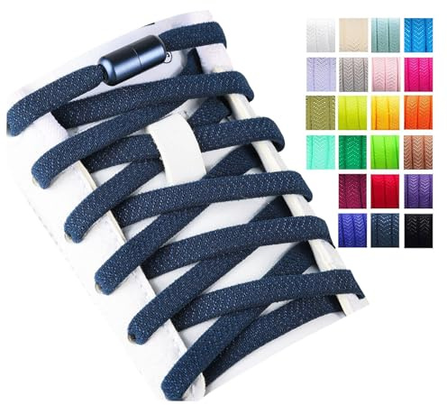 Olukssck 2 Paia Elastici Lacci con Chiusura in Metallo, No Tie Lacci Delle Scarpe Lacci Senza Nodo per Scarpe da Ginnastica,Scarpe da Corsa, Scarpe Casual(100cm), Blu Navy