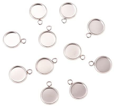 Airssory 50 Stück 304 Edelstahl Anhänger Cabochon Fassungen Plain Edge Lünette Cups Flach Rund für Schmuckherstellung DIY Fundstücke – 15 x 12 mm