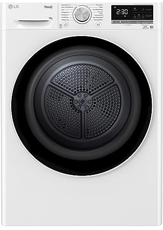 LG Electronics V5RT9N Trockner mit Dual Inverter Wärmepumpentechnologie | Sicherheitsglastür | Automatisch selbstreinigender Kondensator | 9 kg Fassungsvermögen | Wi-Fi-Funktion | Weiß