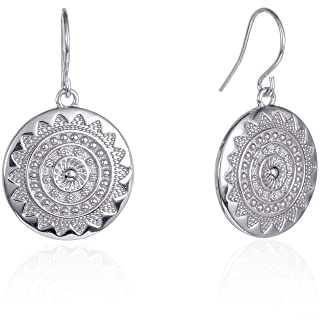 Zavana Runde Scheiben Mandala Silberohrringe, Hängende Ohrringe mit Mandalascheibe, Niedliche Ohrringe aus Silber für Damen und Mädchen mit glänzenden Mandala-Charme, Qualität Modeschmuck für Frauen.