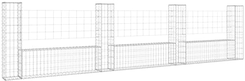 Gecheer Gabionenkorb U-Form mit 4 Säulen Gabione Gabionen Steinkorb Steingabionen Sichtschutz Drahtkorb Wand Mauer Drahtzaun Eisen 380 x 20 x 100 cm (L x B x H)