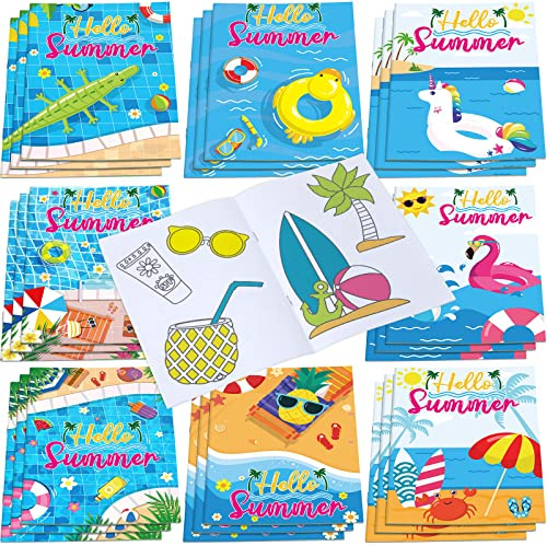 Faccito Mini Livres de Coloriage pour Enfants et Adultes Jeux de Voyage Activité Anti-stress Mon Premier Cahier de Coloriage pour Enfants Plus de 3 Ans - 112 Modèles (Fête Été)