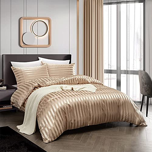Luofanfei Housse de Couette 240x260 Doré Adulte 2 Personnes Parure de lit Unie Sets de Housse de Couette Modern Ensemble Literie 260x240 avec Fermeture éclair et 2X 65x65cm Taies d'oreiller