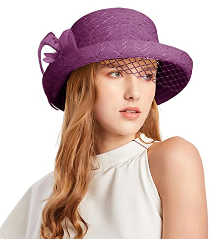 SRZYMJ Sommerhut Damen Sonnenhut Damen Leinen Fischerhut Nylon Sonnenhut Damen Faltbar Baumwolle Damenhüte Elegant Hüte Damen Sonnenhut Herren 62 cm Lila
