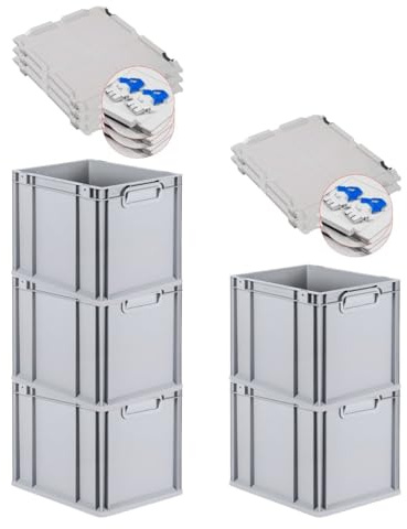 PROREGAL SuperSparSet 5x Eurobox NextGen Economy mit Scharnierdeckel & blauen Verschlüssen | Griffe geschlossen | HxBxT 32x30x40cm | 30 Liter | Eurobehälter Transportbox Transportbehälter