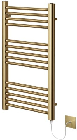 Greened House Brushed Brass Electric Heated Towel Rail 500mm W x 800mm H | Flat, Bathroom Radiator, Towel Warmer, Straight