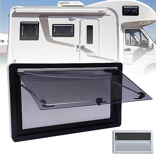 DEHIWI Wohnwagen Fenster Wohnmobilfenster,Camper Caravan Seitenfenster Ausstellfenster Klappfenster Externes Push Fenster mit Markise Und Screens 70° Öffnungswinkel,Acryl-Doppelglas,500mm*350mm