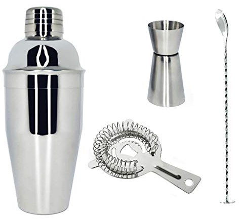 Juego de 4 Uds. De herramientas profesionales de barra de acero inoxidable, coctelera con folleto de recetas de bebidas de cóctel, 750ML