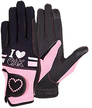 AK Love Horse Riding Gloves Gants d’équitation pour Femmes, Hommes et Enfants pour Toutes Les Saisons AKRS-6388 (Noir/Rose, XS)