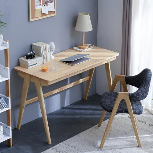 Cttasty Computertisch, Massivholzschreibtisch, Moderner Holz-Studier-Arbeitstisch, Schreibtisch für Heimbüro, Vintage Kleiner Schreibtisch für Schlafzimmer, 74 x 100 x 55cm(Natur)