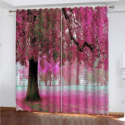 Schattierung Vorhänge Junge Schönheit des Rosa Baumes 3D Druck 2Er Set Isolierung Schalldichte Kinder Gardinen Blickdicht Mit Ösen Vorhang Fenster Für Wohnzimmer Schlafzimmer Balkon -6U5U1A0C4P5