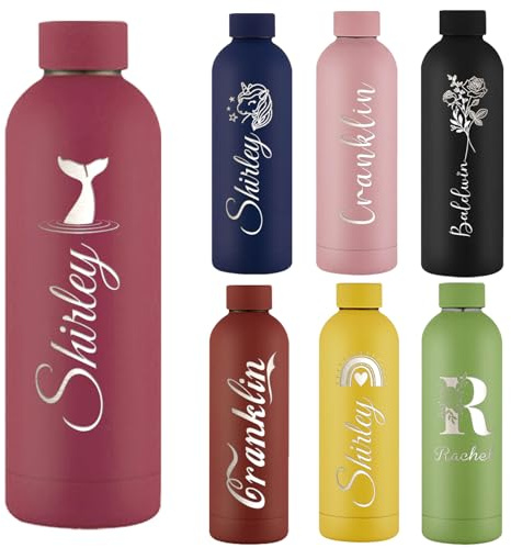 Akmxem Personalisierbare Trinkflasche aus Edelstahl - Auslaufsichere Trinkflasche mit Namen, Thermosflasche 500ml mit Gravur Personalisiert Geschenk