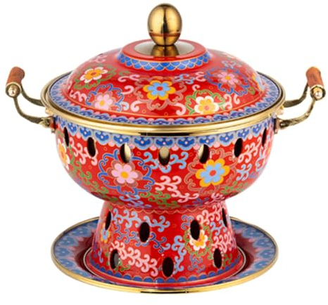 Chinesische Traditionelle Chafing Dishes Cloisonne Kupfer Hot Pot Einzelperson Kleiner Hot Pot Kommerzieller Haushaltskochtopf, Anti-Verbrühungsgriff,F