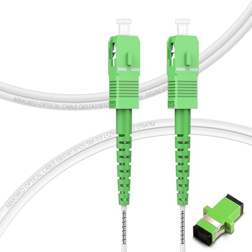 FLYPROFiber 10m Câble à Fibre Optique en Acier Blindé SC/APC à SC/APC (Orange SFR Bouygues)- Rallonge/Jarretiere Simplex Monomode