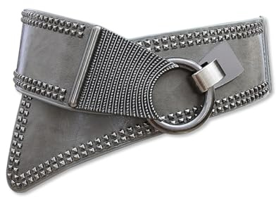LumiSyne Cintura Larga Elasticizzata Per Donna Cintura Rivetto Punk Cintura In Pelle Pu Fibbia a Gancio Obliqua In Metallo Cintura In Vita Vintage Cintura Cinch Per Vestito Abito Camicia Soprabito