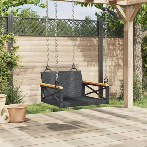 Homgoday Hängesessel Hängestuhl Hängeschaukel Hängesitz Hängesessel Schaukelbank Hollywoodschaukel ohne Schaukelgestell für Terrasse, Garten, Balkon Schwarz 63x62x40 cm Poly Rattan