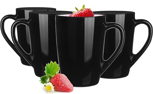 Glasmark KROSNO 1992 Vaso de café con asa, taza de cristal para té, 300 ml, resistente, apto para lavavajillas, lacado en negro brillante