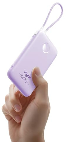 VIYISI Slim Batterie Externe 10000mAh Légère avec Câble USB C Intégré PD20W | QC 22,5W Power Bank Charge Rapide pour Trajets Quotidiens Marche Vélo pour iPhone 17 16 15 Samsung S24 S23 Oneplus-Violet