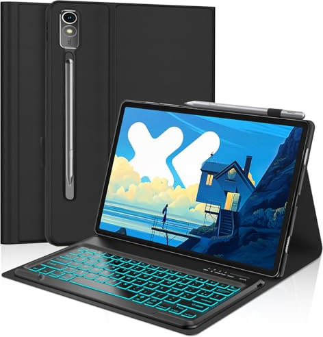 WAVATA Tastatur für Lenovo Idea Tab Pro 12.7 2025 mit Beleuchtete, Hülle mit Tastatur für Lenovo Idea Tab Pro 2025 Magnetische Bluetooth Abnehmbare QWERTZ Layout, Schwarz