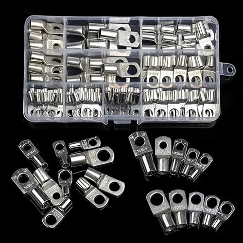 DSZUJTYROP 100PCS Ring Terminal Cable Shoes Lugs 35mm2 Tinned Copper Lug Wire eye Connectors Bare Terminals Lugs Wire Copper Kit Butt