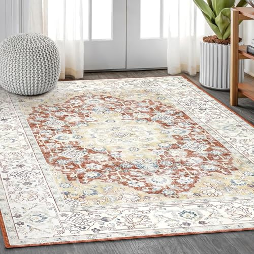 Fondream Washable Rugs for Living Room, 200x300cm Soft Bedroom Rug Large Non Slip Carpet, Vintage Short Pile Area Rugs Faux Wool Kitchen Rug for Dining Room Office Decor