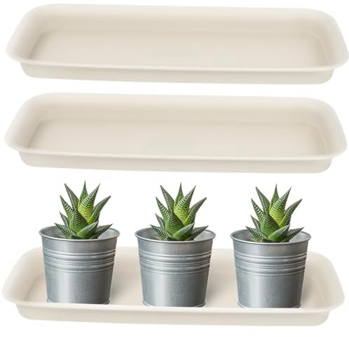 Garneck 3 posavasos rectangulares de plástico para macetas, bandejas de recogida de agua para plantas, posavasos para macetas y jardineras de balcón, ideales para interiores y exteriores
